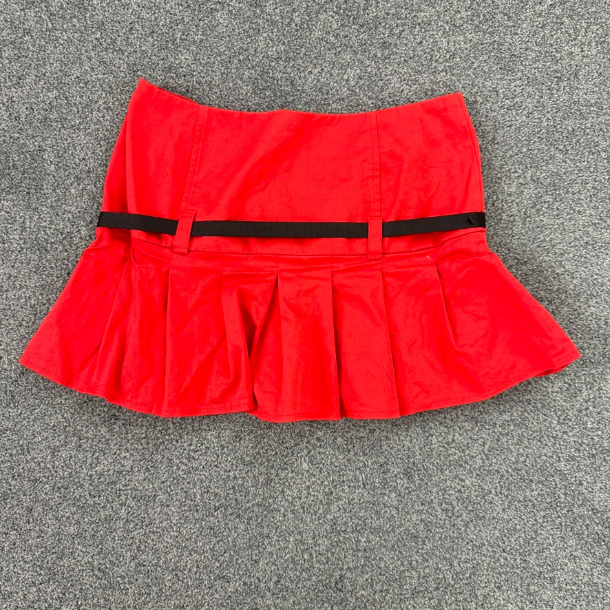 Y2K low rise bow pleated mini skirt