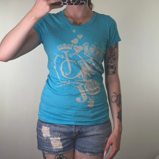 Y2K vintage Juicy Couture short sleeve top rhinestone graphic print crown