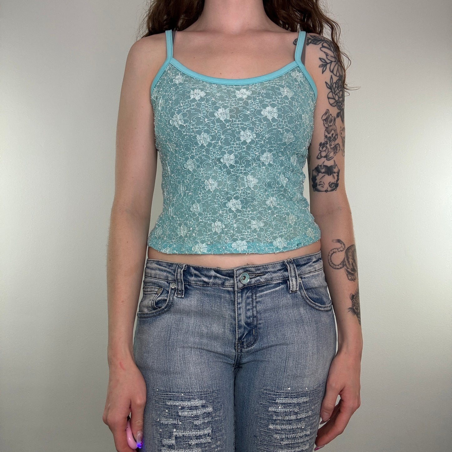 Y2K floral mesh cami top