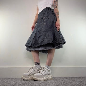 Y2K vintage grey midi skirt floaty archive floral embroidered