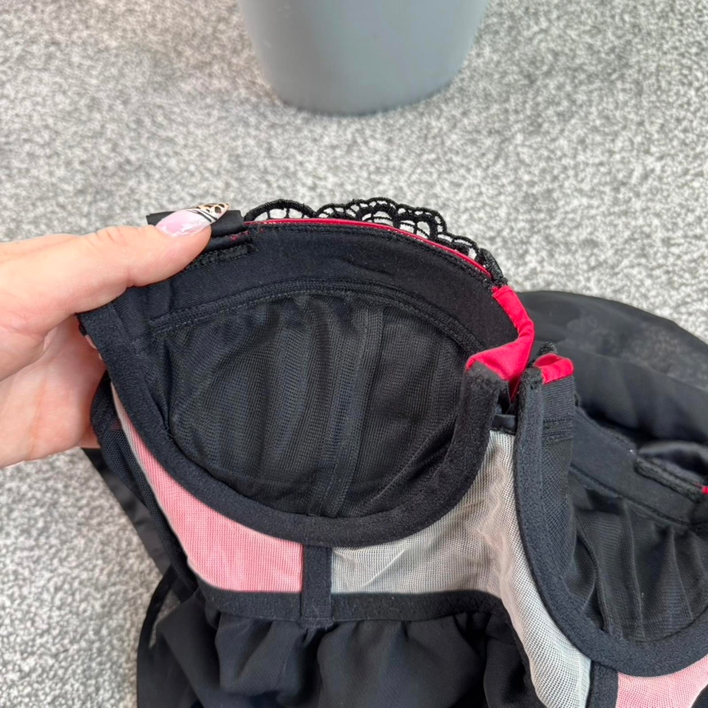 Ann Summers sample piece babydoll halter neck floral red black mesh padded satin