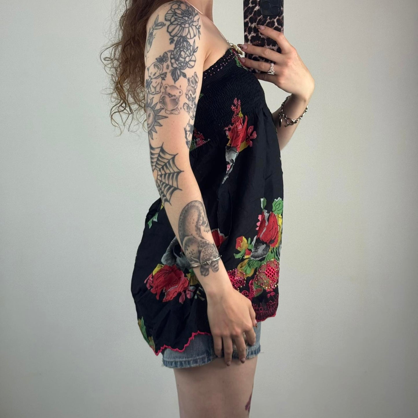 Y2K vintage strapless top floral print beaded stretchy bust floaty flowy