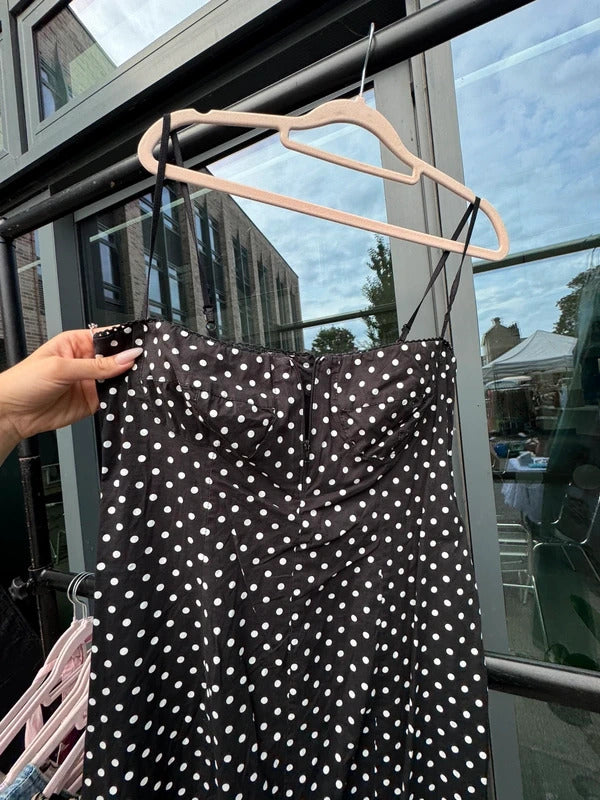 Vintage 2000s polka dot midi dress zip up bust