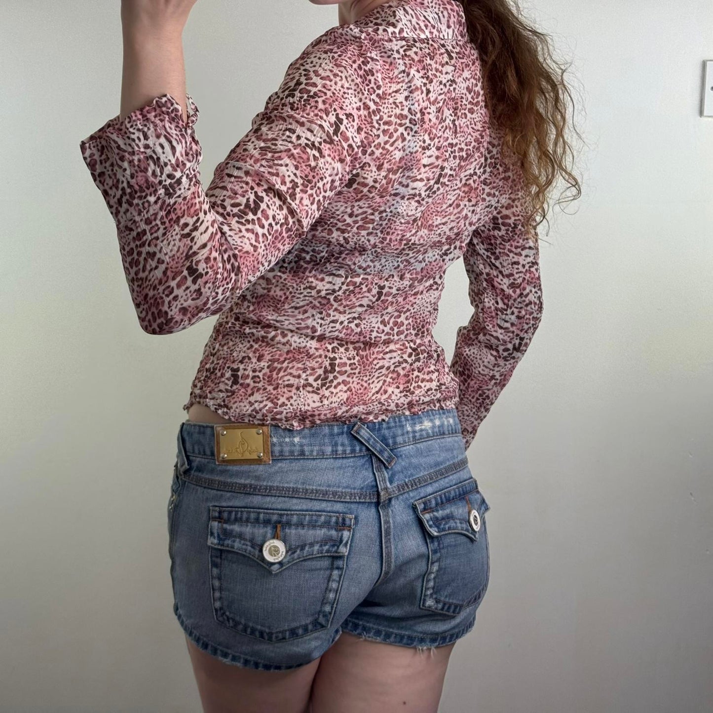 Y2K vintage Per Una leopard print long sleeve blouse shirt crinkle bow v neck