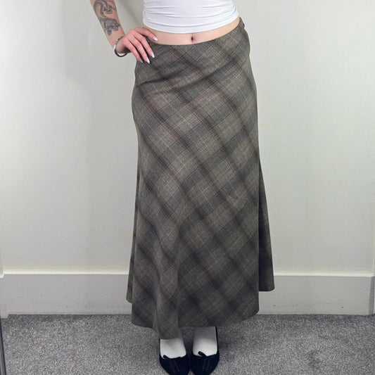 Y2K vintage tartan maxi skirt check print a line full length long