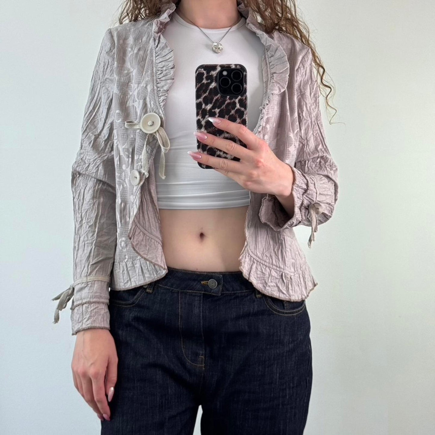 Y2K vintage archive lightweight button up jacket floral print ruffle bows