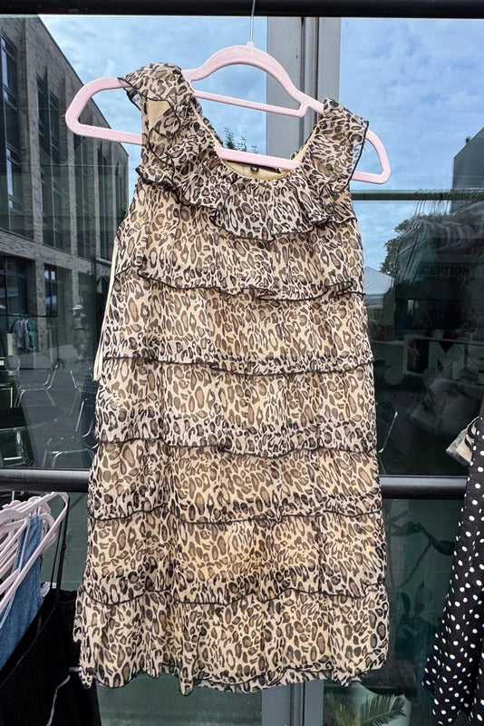 Vintage 2000s leopard print mini dress rara layered ruffle tiered a line baby doll