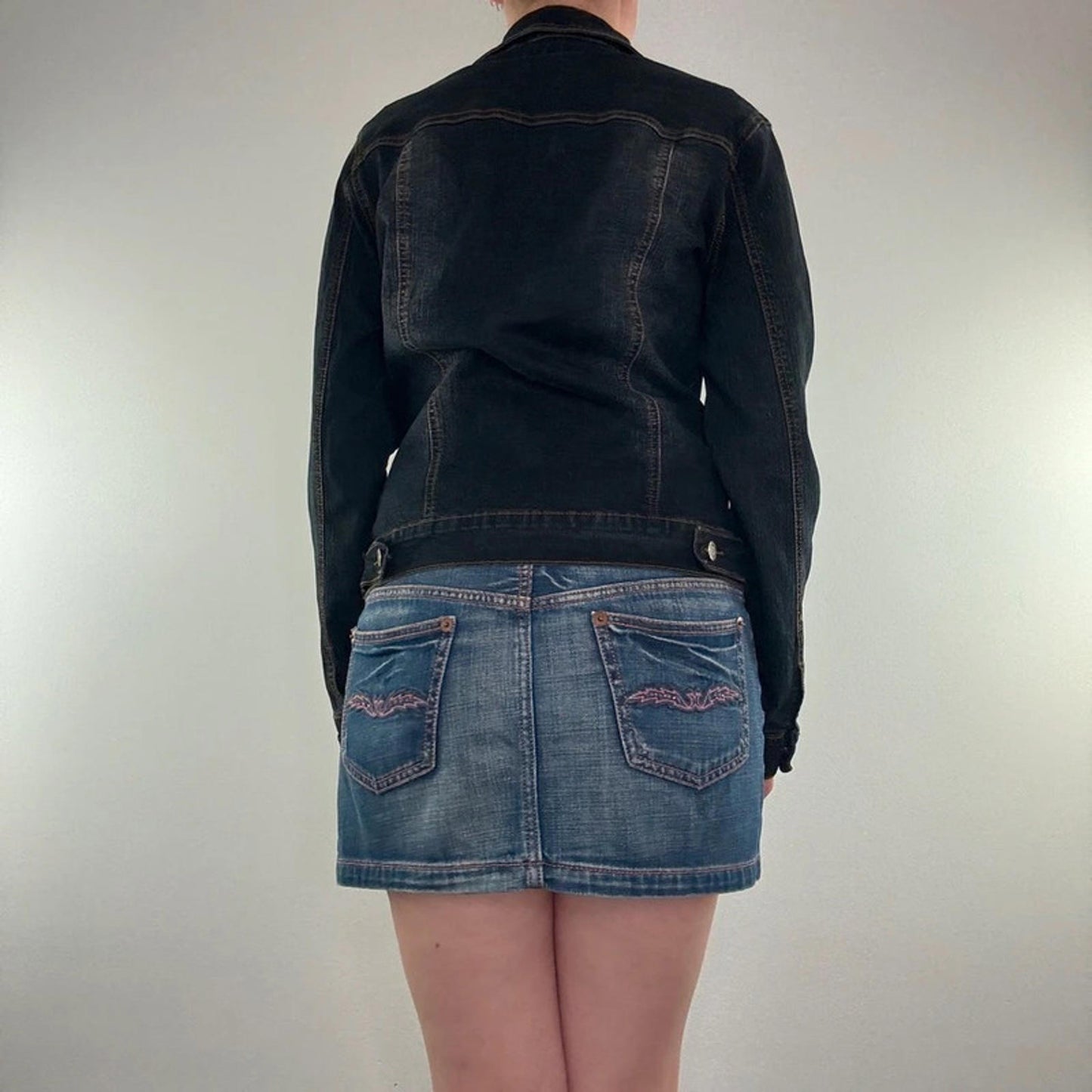 Y2K vintage rhinestone sparkle faded navy denim jacket dark wash button up