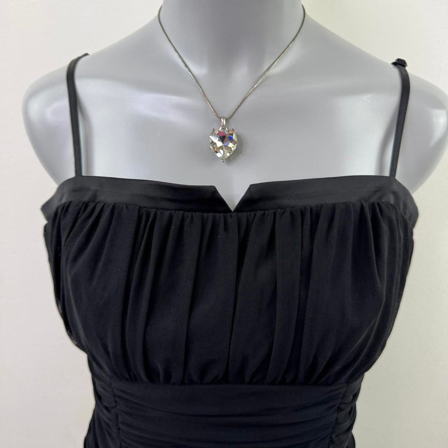 Y2K vintage ruched mesh top bustier black strappy straight neckline