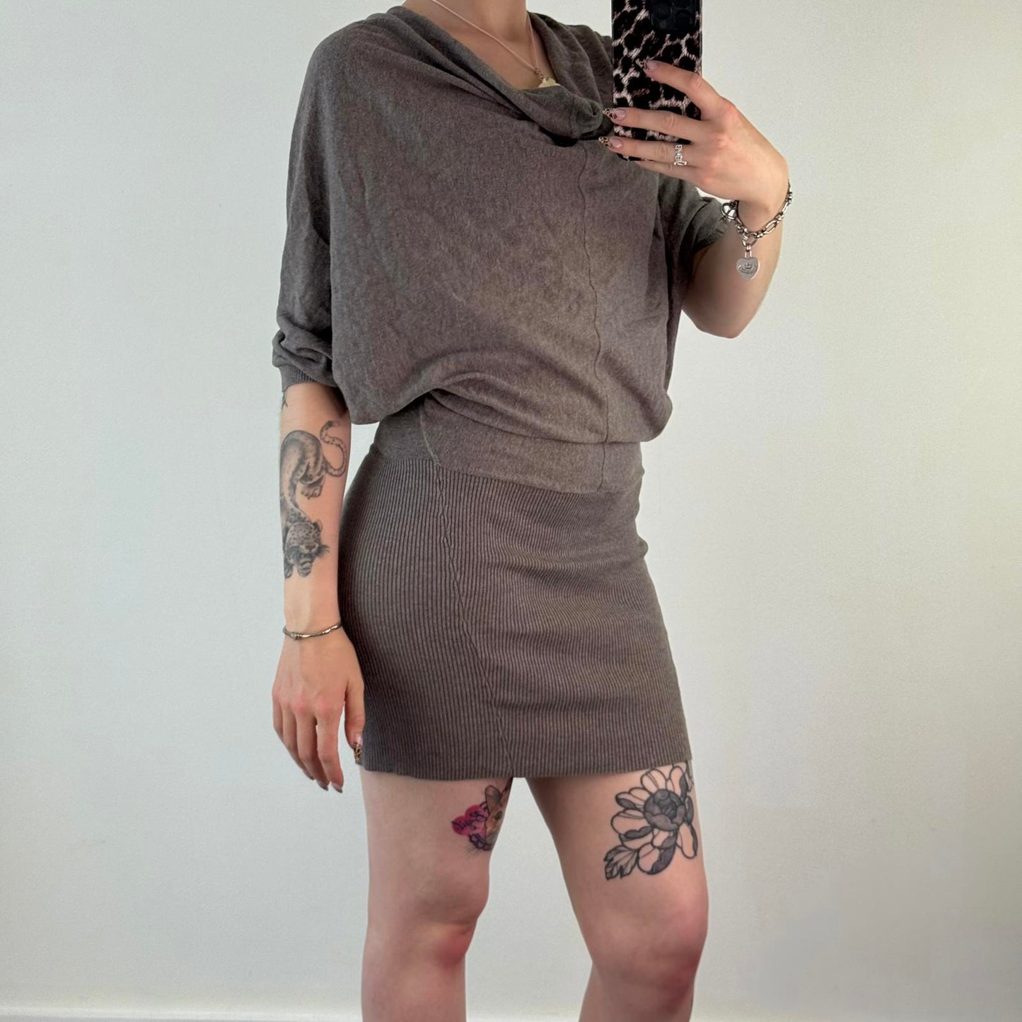 Vintage All Saints Elgar mini dress mini knit slouchy cowl neck off the shoulder