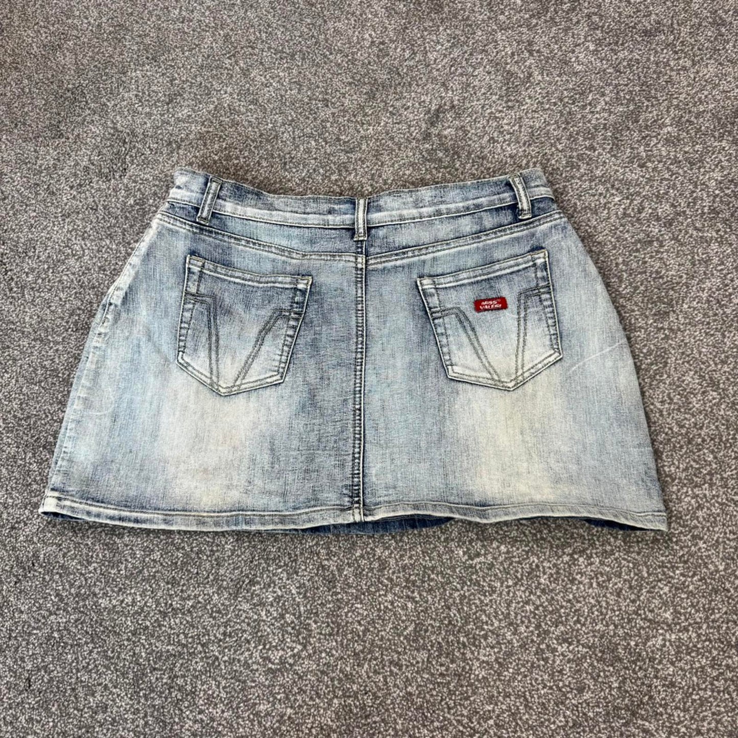 Y2K vintage sparkly glitter denim mini skirt stretchy light blue faded mid rise