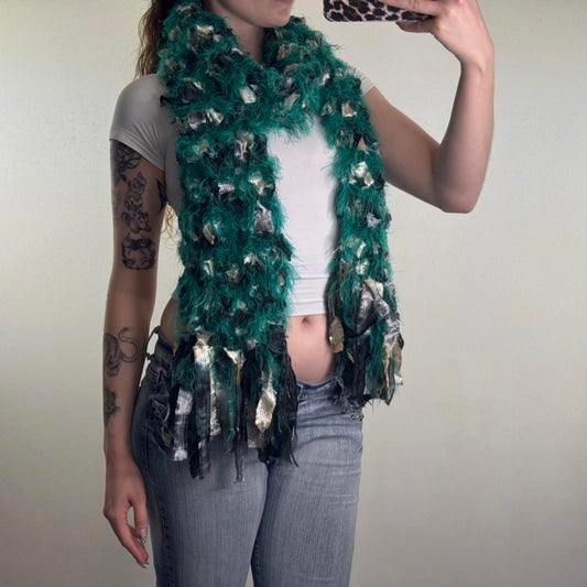 Y2K vintage Phase Eight chunky fluffy scarf green grey cream shaggy