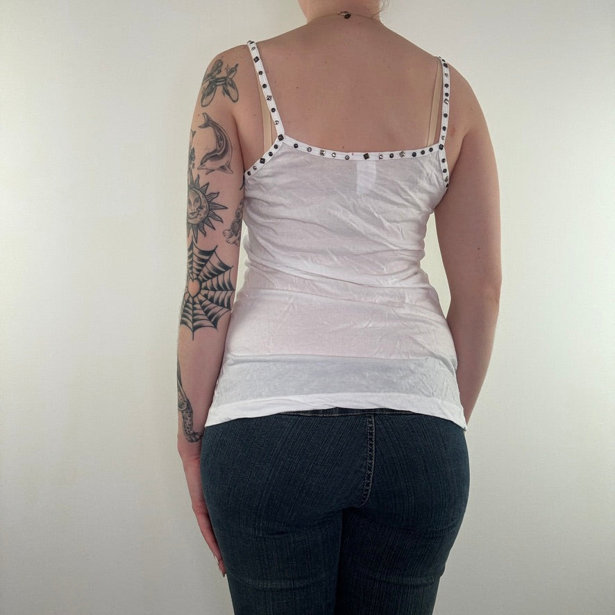 Y2K vintage white studded cami top