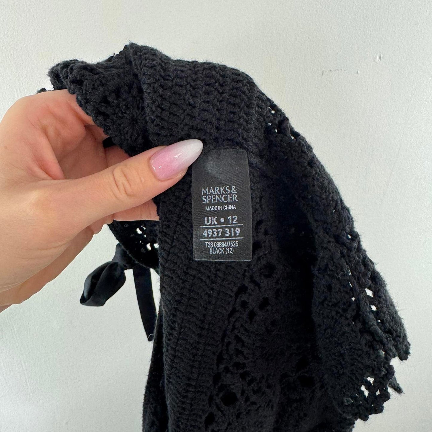 Y2K vintage crochet knit 3/4 sleeve jumper cardigan v neck bow tie front