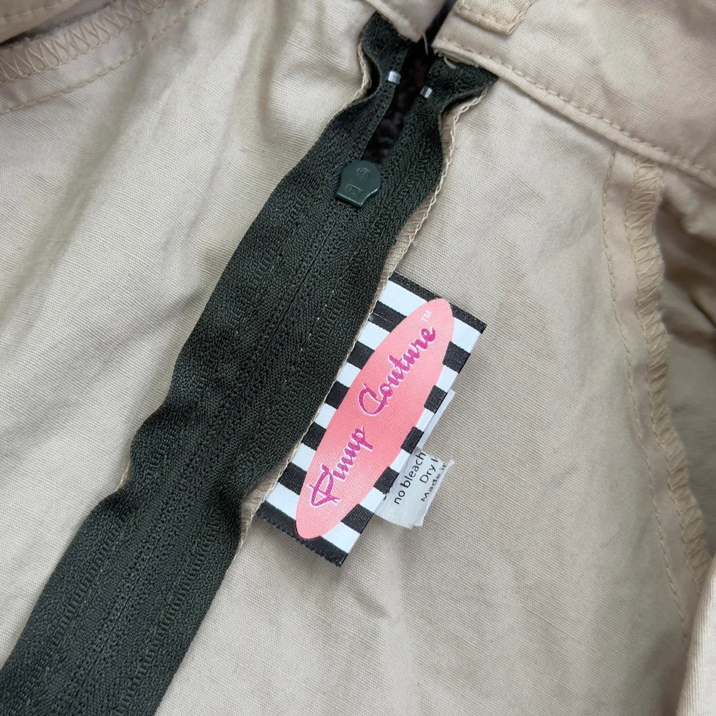 Pinup Couture military dress midi rockabilly stretchy fitted khaki beige