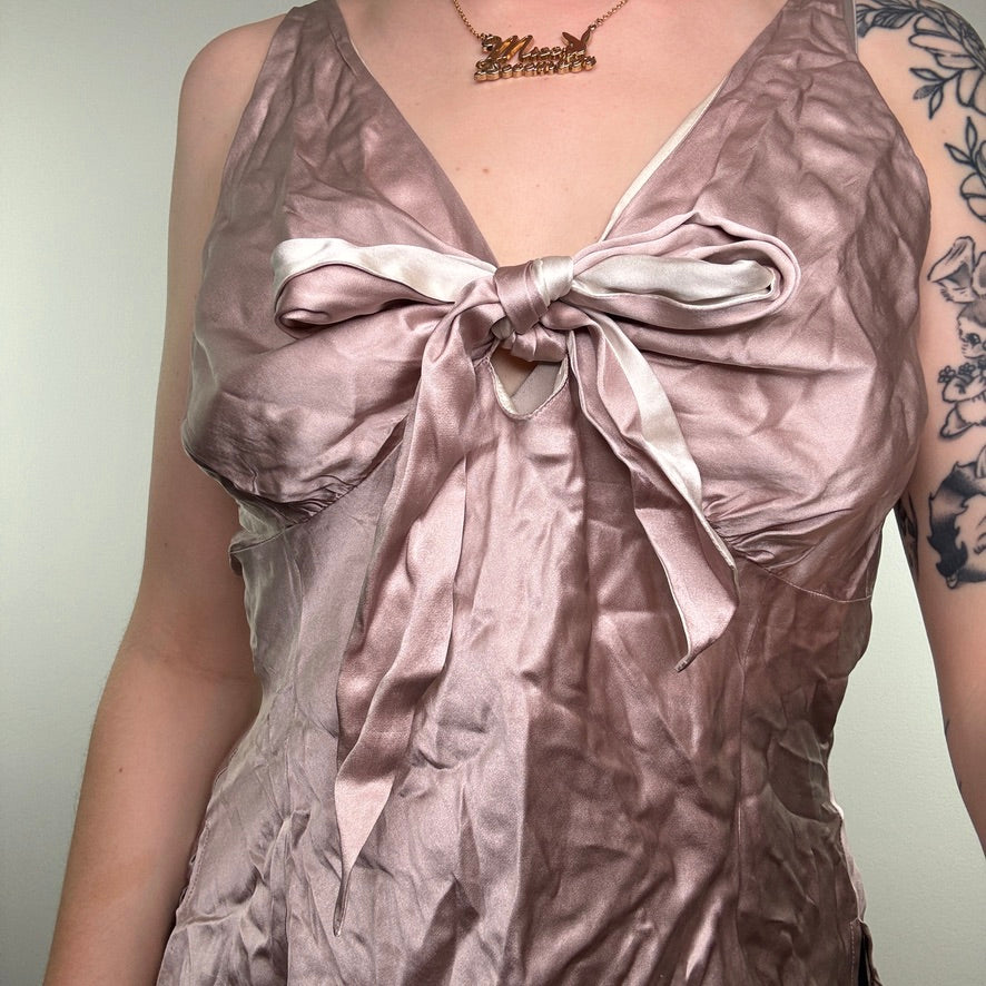 Y2K silk shiny bow tank top