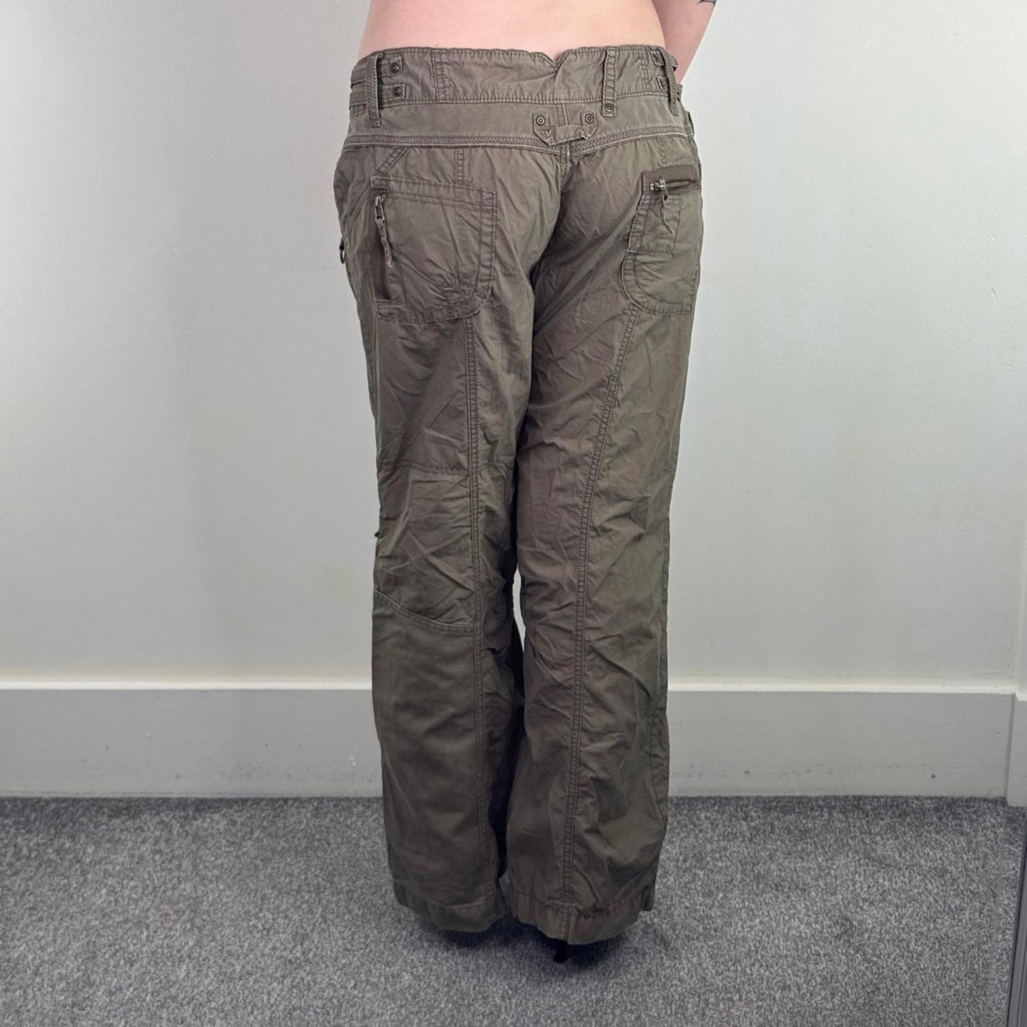 Y2K vintage low rise cargo trousers baggy utility pockets zippers wide leg