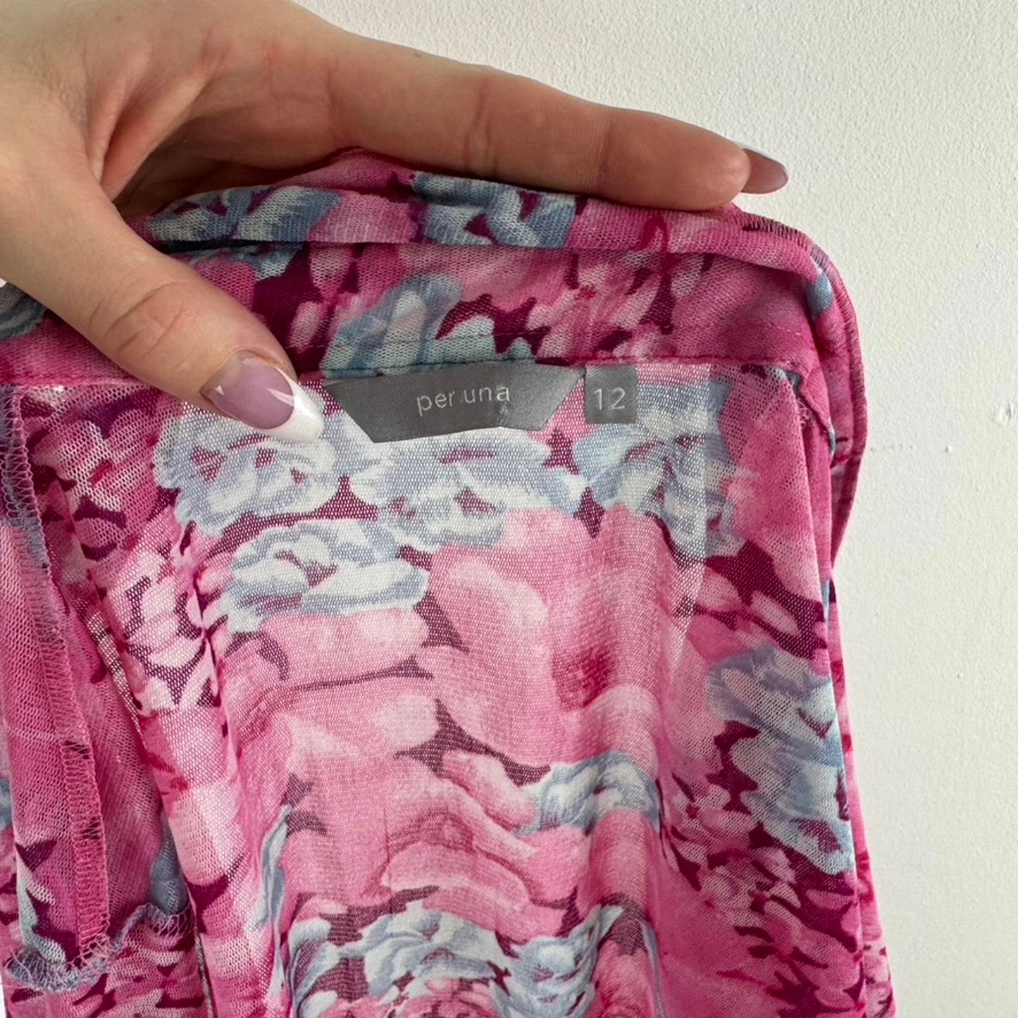 Y2K vintage Per Una mesh long sleeve top button up sheer floral bows ruched