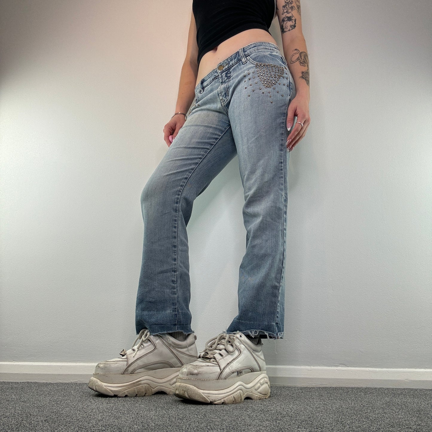 Y2K low rise studded bootcut jeans