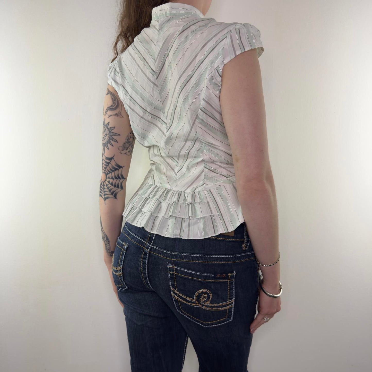 Y2K vintage stretch pinstripe short sleeve shirt