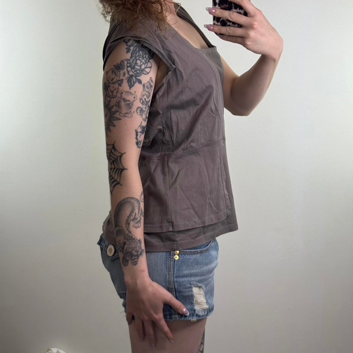 Y2K vintage archive square neck t shirt fitted top cap sleeve zipper layerd