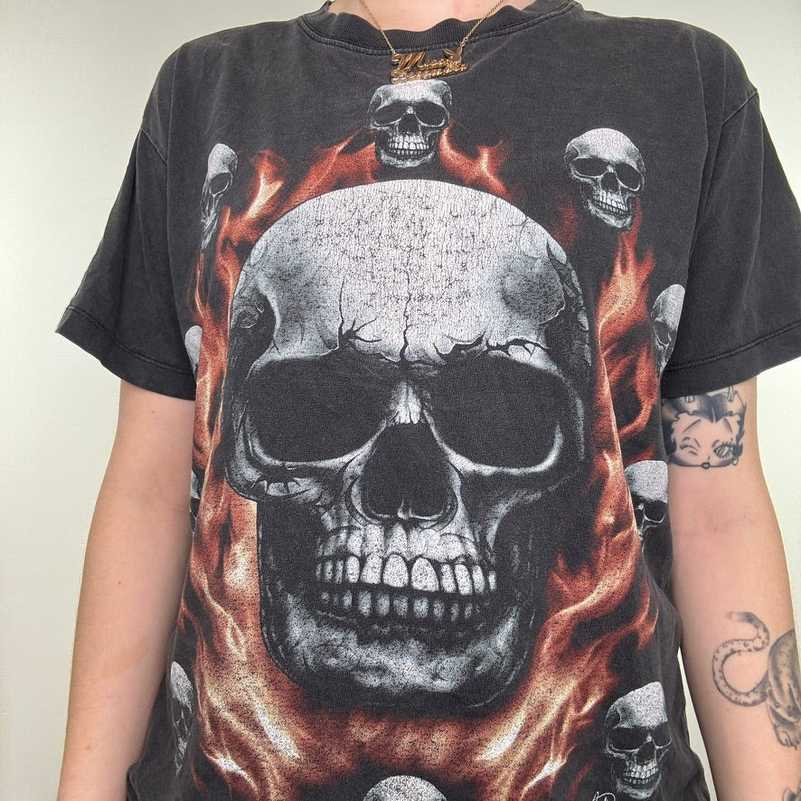 Y2K vintage skull graphic top flame t shirt gothic emo