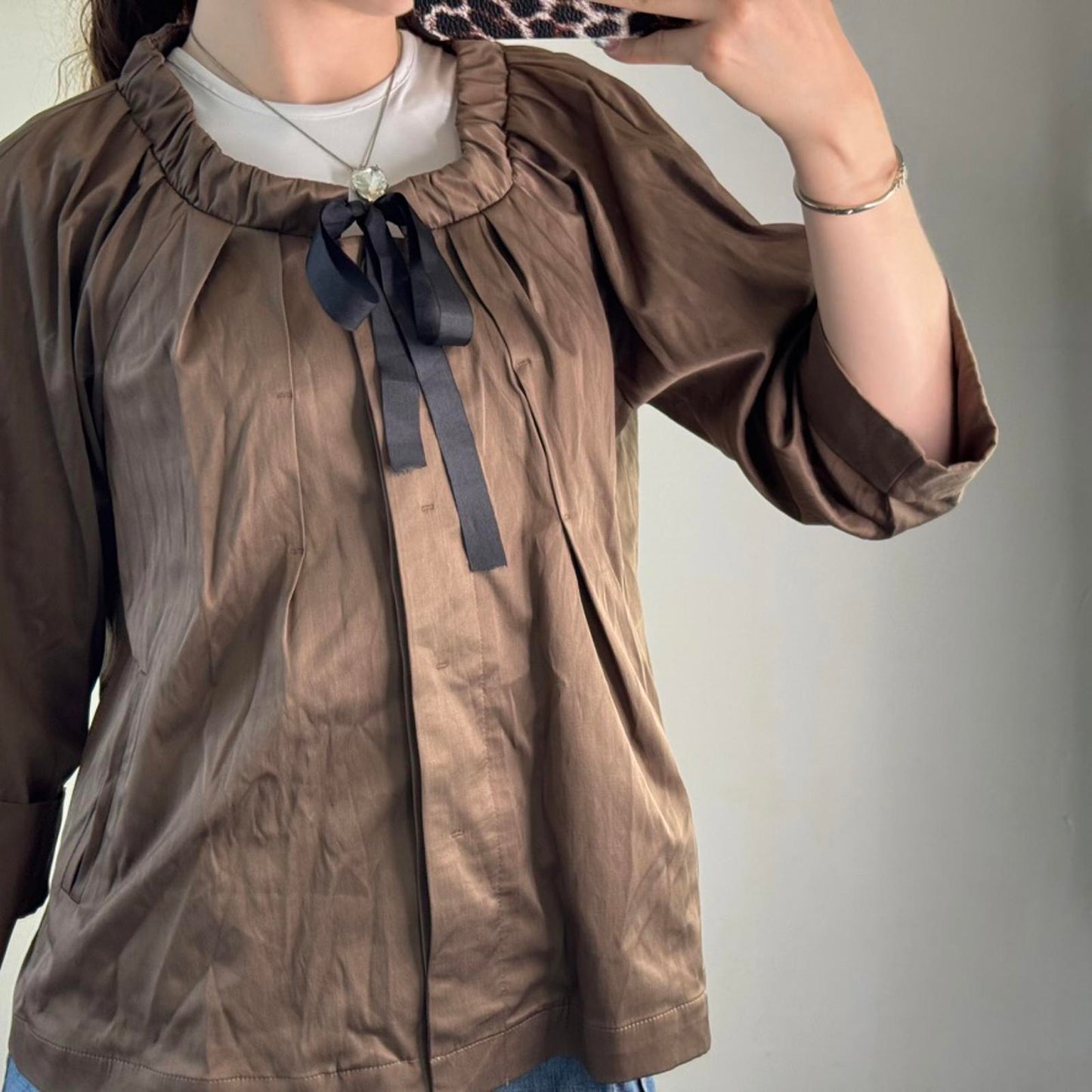 Y2K vintage archive bow lightweight jacket 3/4 sleeve bow peacoat swing