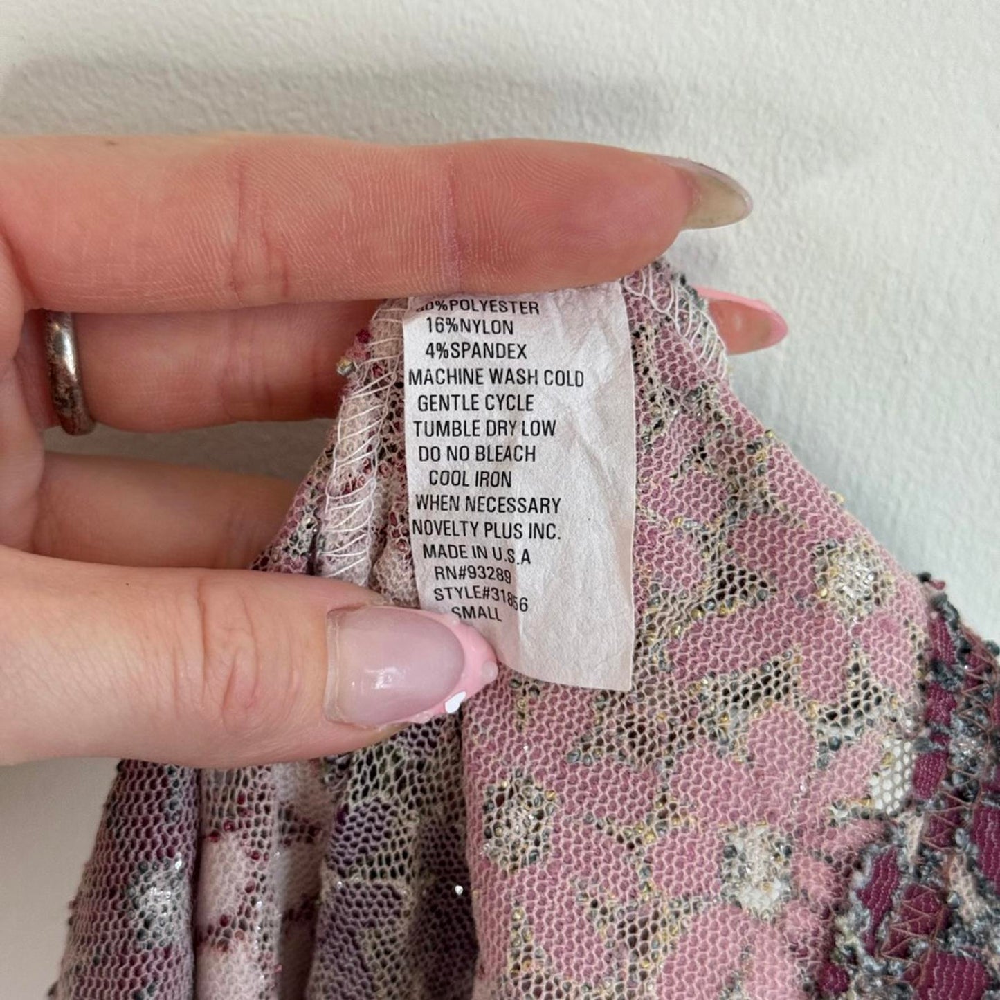Y2K vintage mesh floral stripe 3/4 sleeve top lace pink/ purple v neck