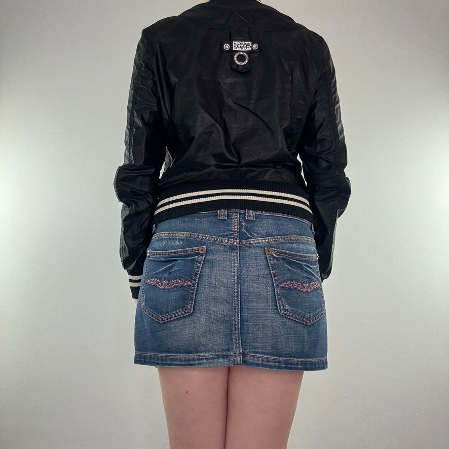 Y2K satin zip up rhinestone short cropped jacket