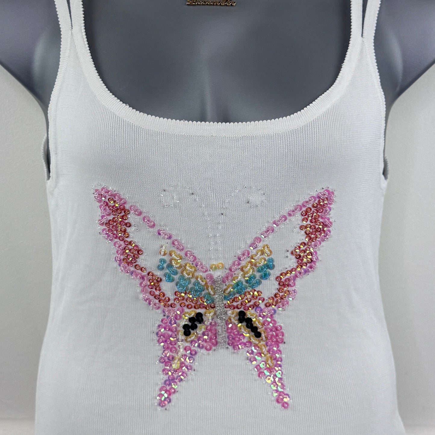Y2K vintage thick knit sequin butterfly cami top