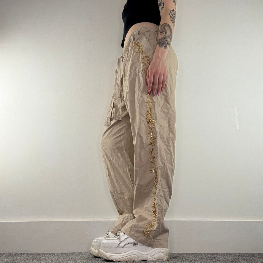 Y2K vintage sequin embroidered baggy cargo trousers bow