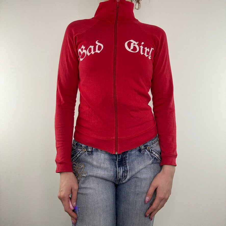 Y2K vintage zip up jumper bad girl slogan zip up lightweight high neck