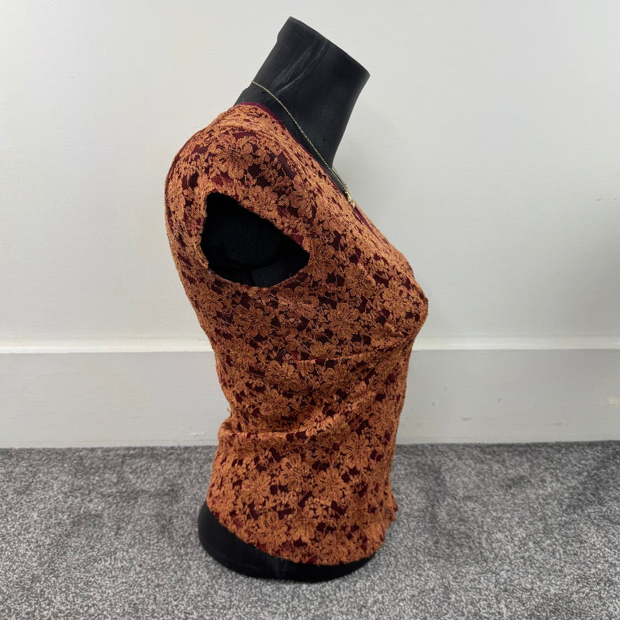 Y2K vintage mesh floral cap sleeve fitted top