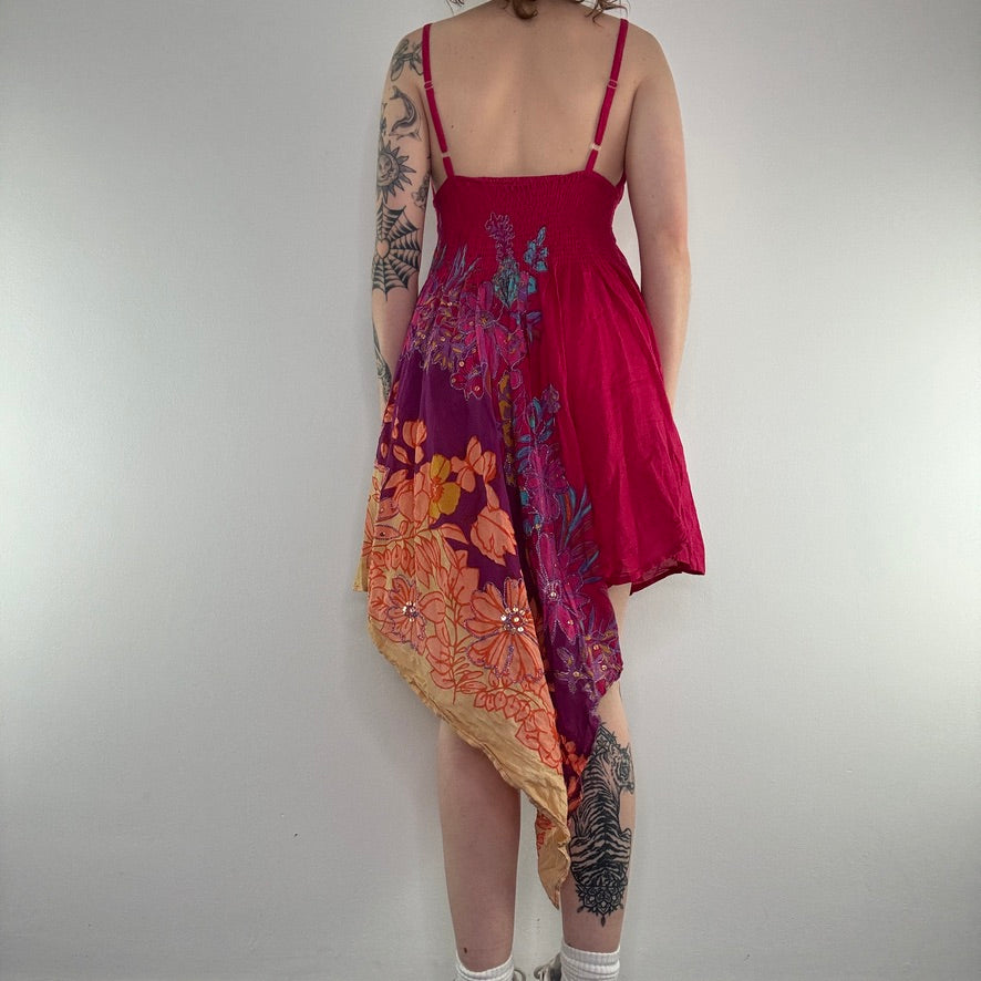 Y2K asymmetrical floral sequin floaty fairy maxi dress