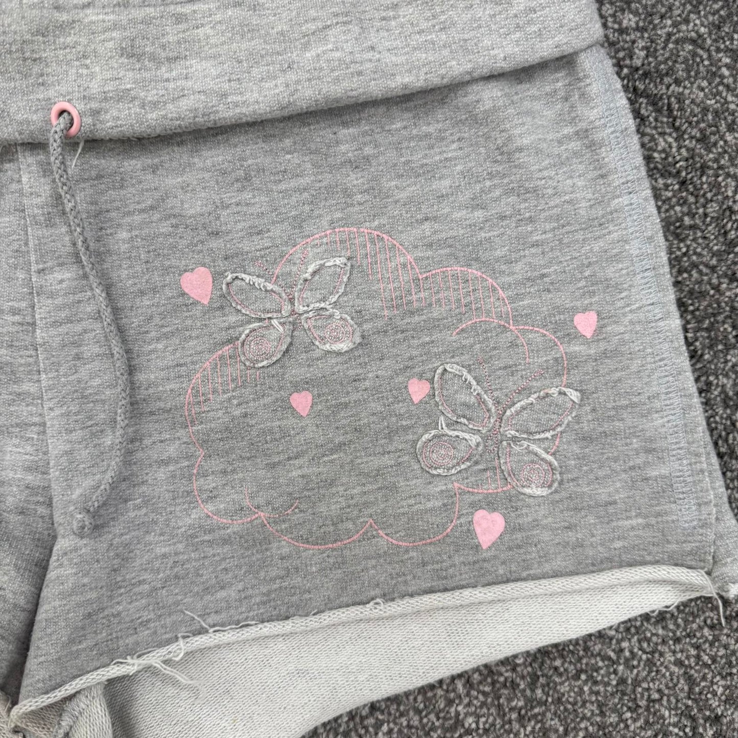 Y2K vintage low rise sporty shorts jersey mini butterfly heart grey pink stretch