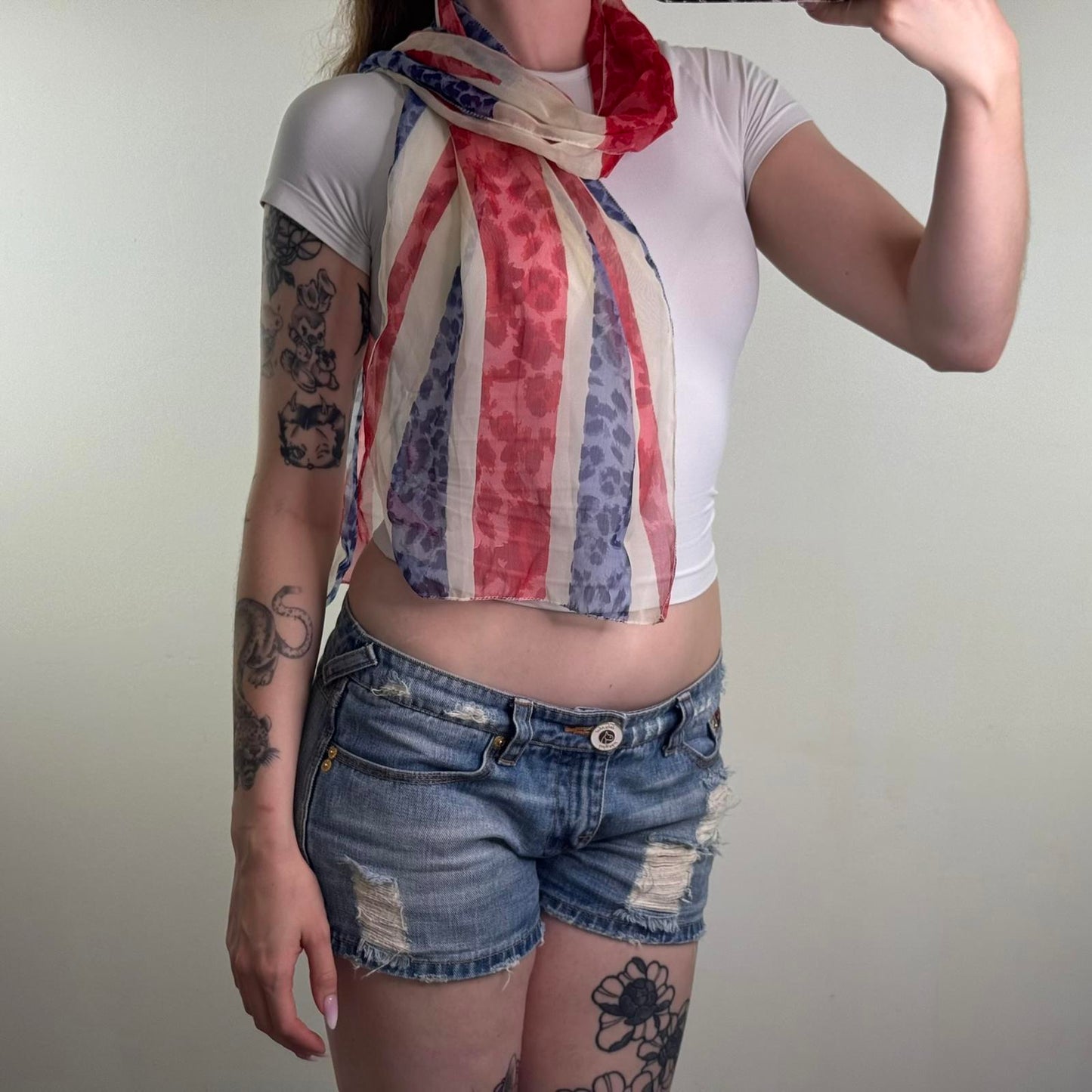 Y2K vintage leopard print Union Jack scarf sheer lightweight