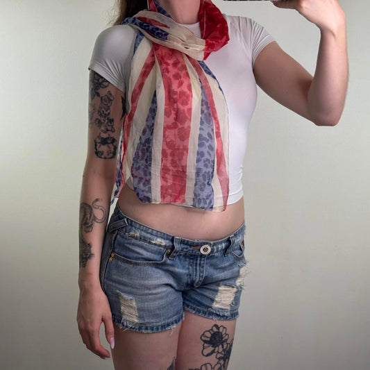 Y2K vintage leopard print Union Jack scarf sheer lightweight