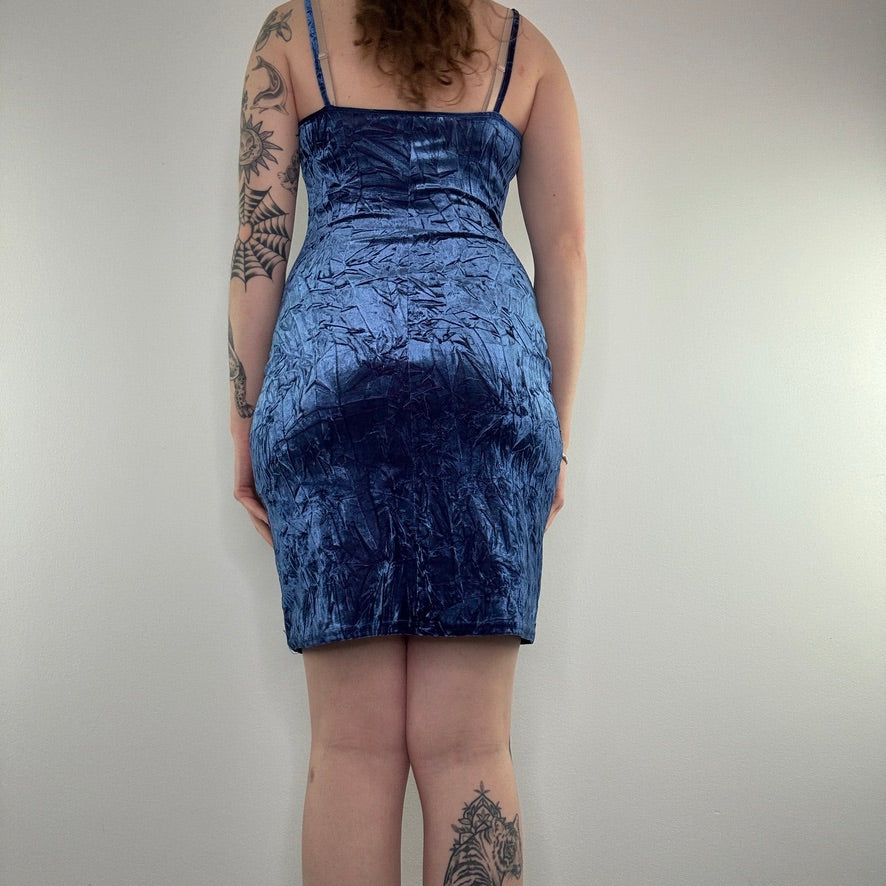 90s Y2K crushed velvet cowl neck mini dress