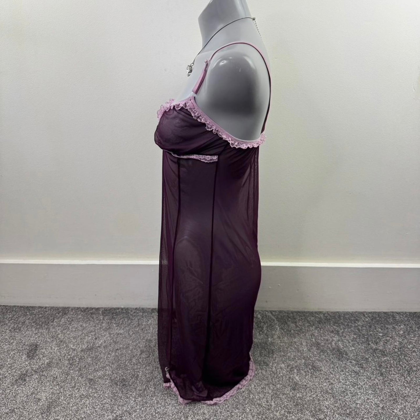 Y2K vintage Dolce & Gabbana mesh chemise night dress sheer purple frill bow