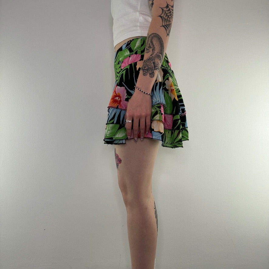 Y2K hibiscus floral frilly mini skirt