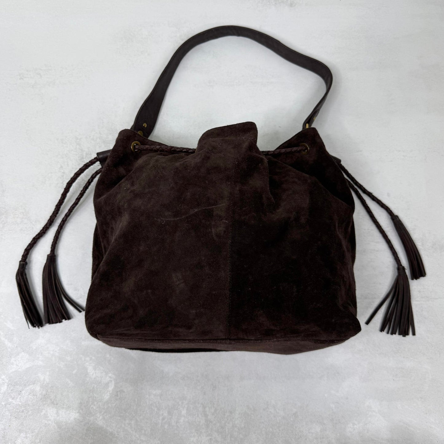 Y2K vintage genuine suede shoulder bag slouchy fringe