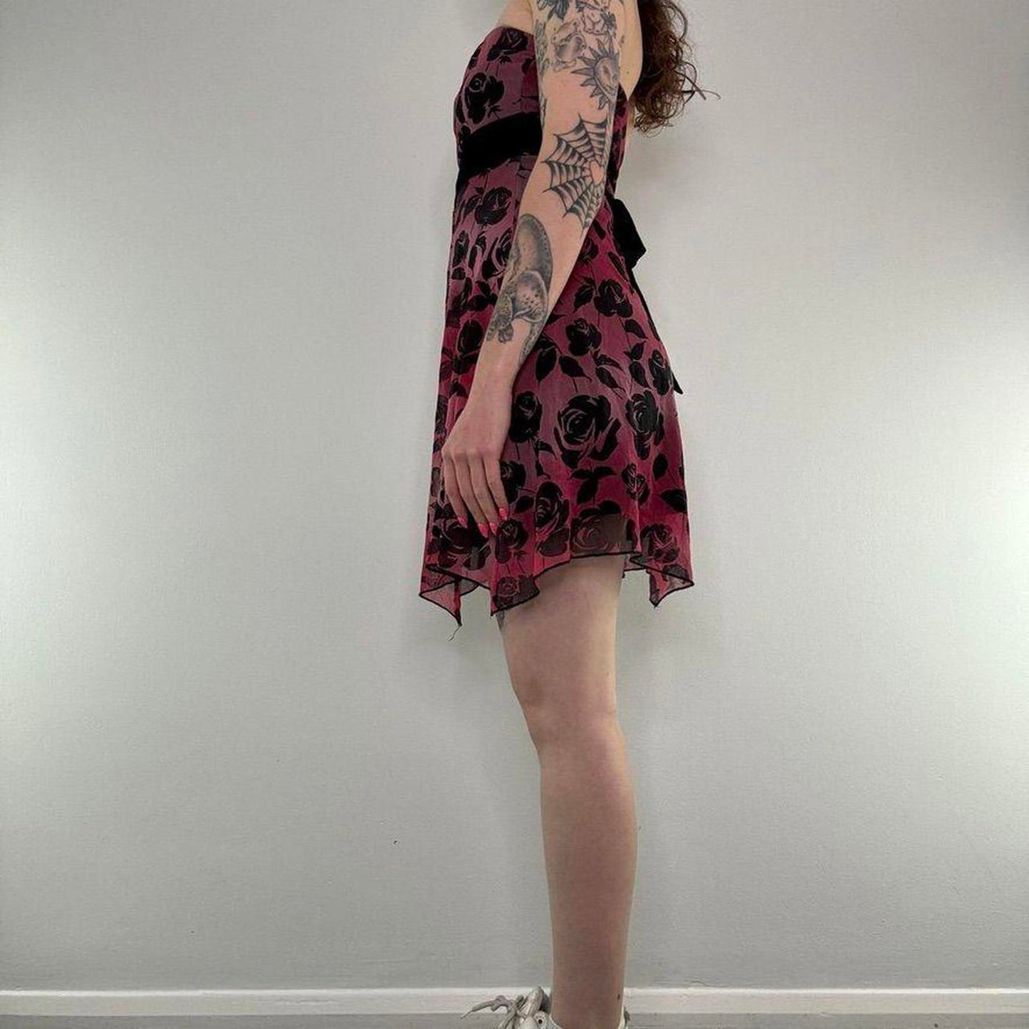 Y2K vintage Jane Norman strapless ombre floral mesh mini dress