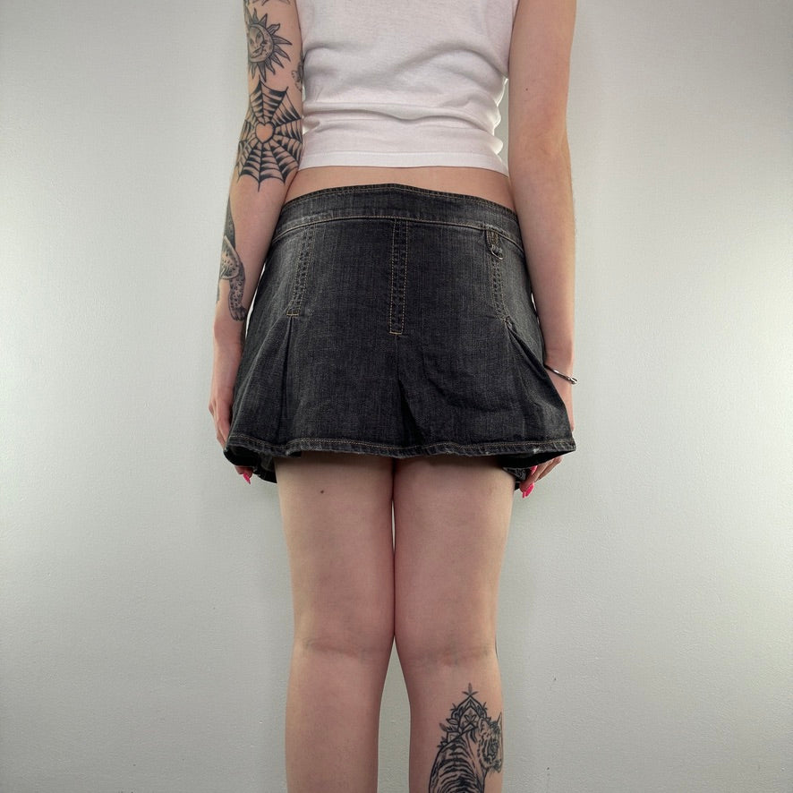 Y2K faded denim cargo pleated mini skirt