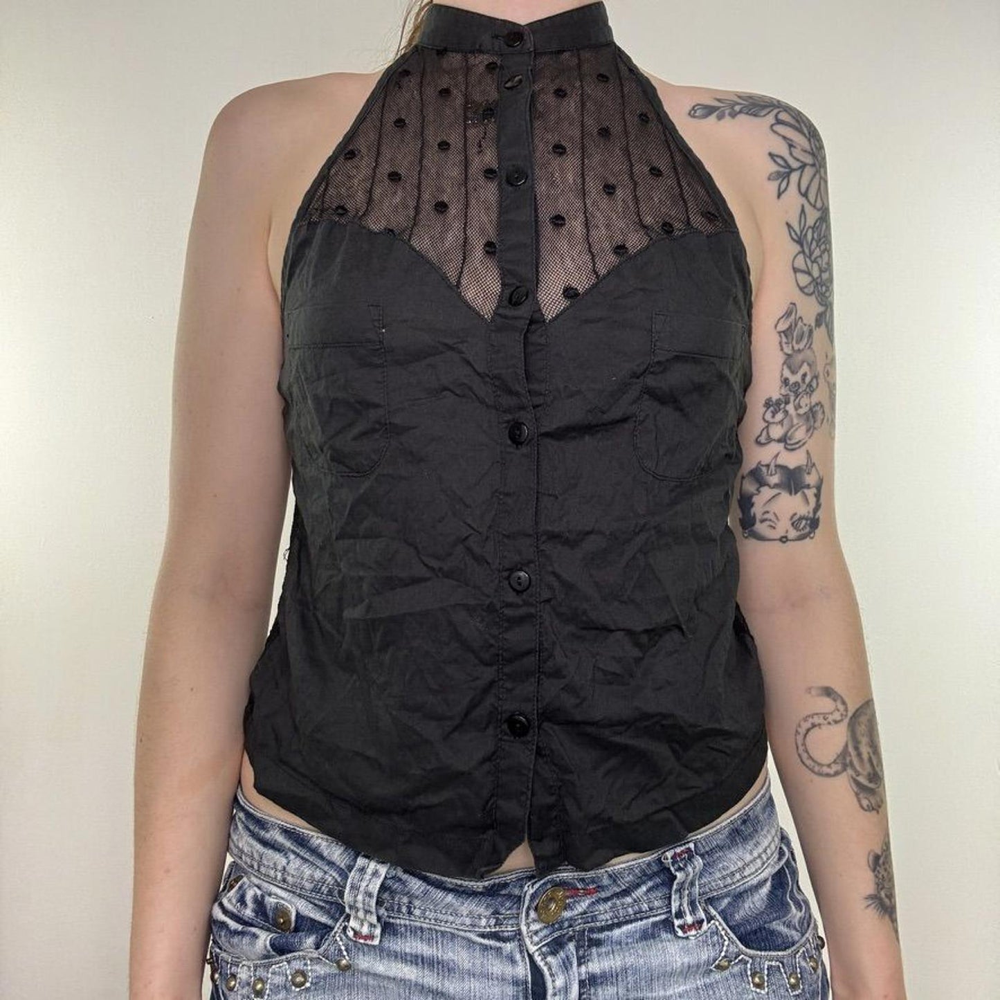 See by Chloe shirt mesh spotty sleeveless button up high neck polka dot