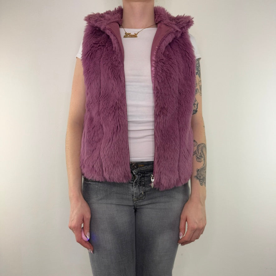 Y2K vintage purple faux fur gilet zip up sleeveless jacket