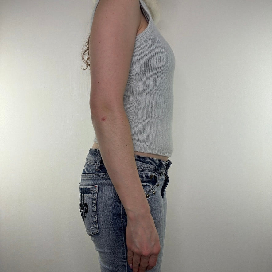 Y2K vintage sleeveless top knit faux fur collar tank winter snow fairy kawaii