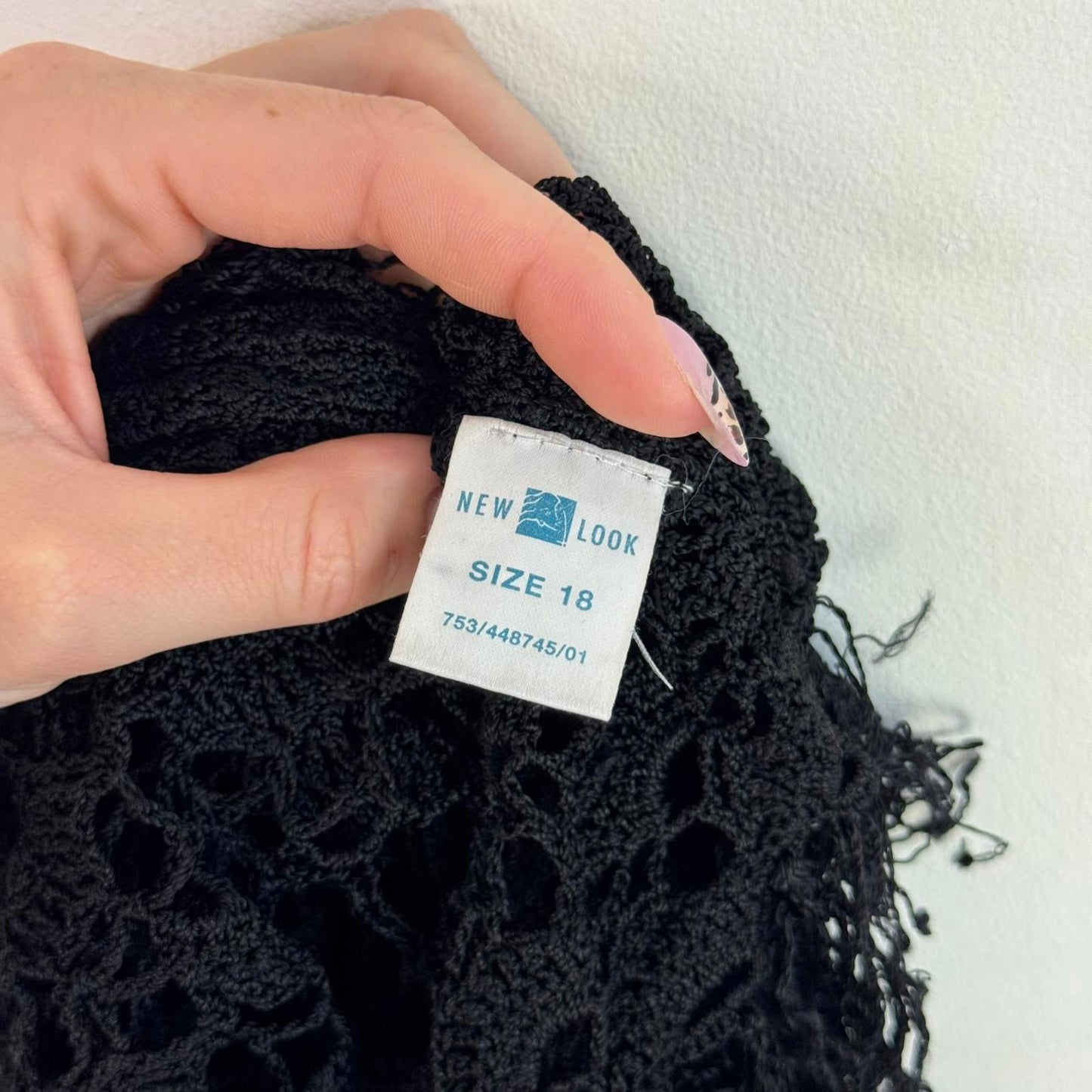 Y2K vintage crochet long flare sleeve jumper sheer knit v neck tassel lace up