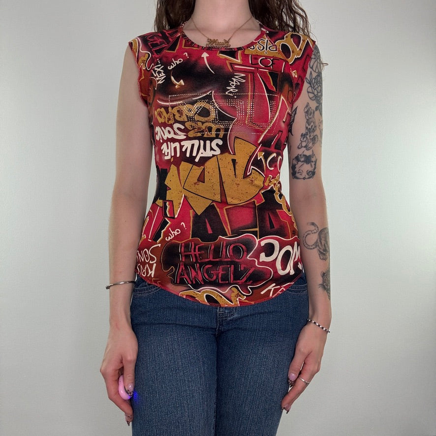 Y2K vintage graffiti print tank top