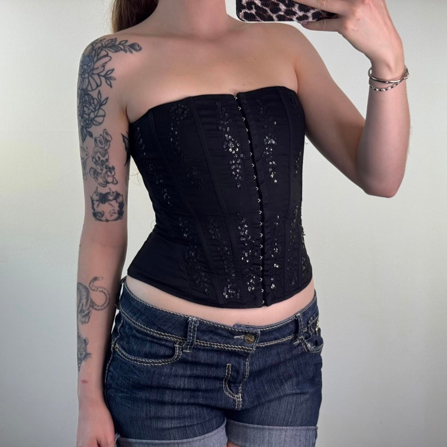 Y2K vintage boned strapless sequin top embellished hook and eye structured