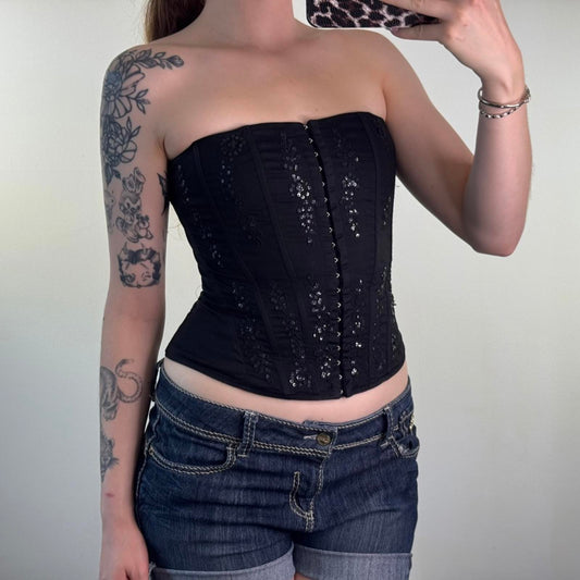 Y2K vintage boned strapless sequin top embellished hook and eye structured